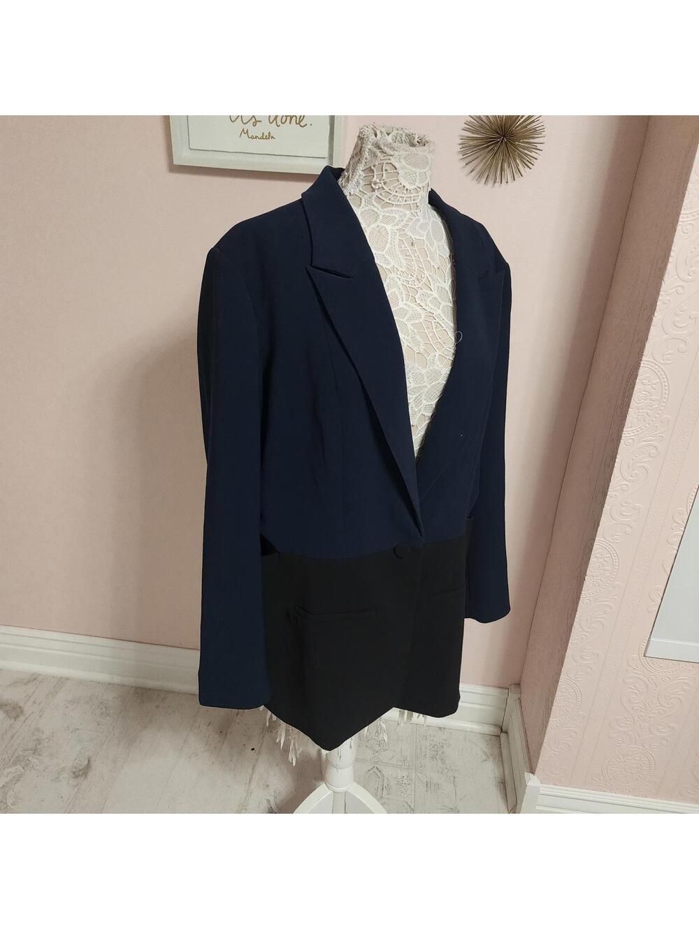 Good American Cutout Blazer Jacket Size 6 3X Navy Blue Black